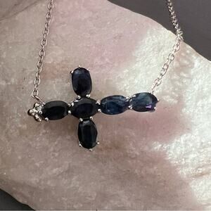 Dee Berkeley Blue Sapphire DBJ 925 Sterling Silver Cross Necklace